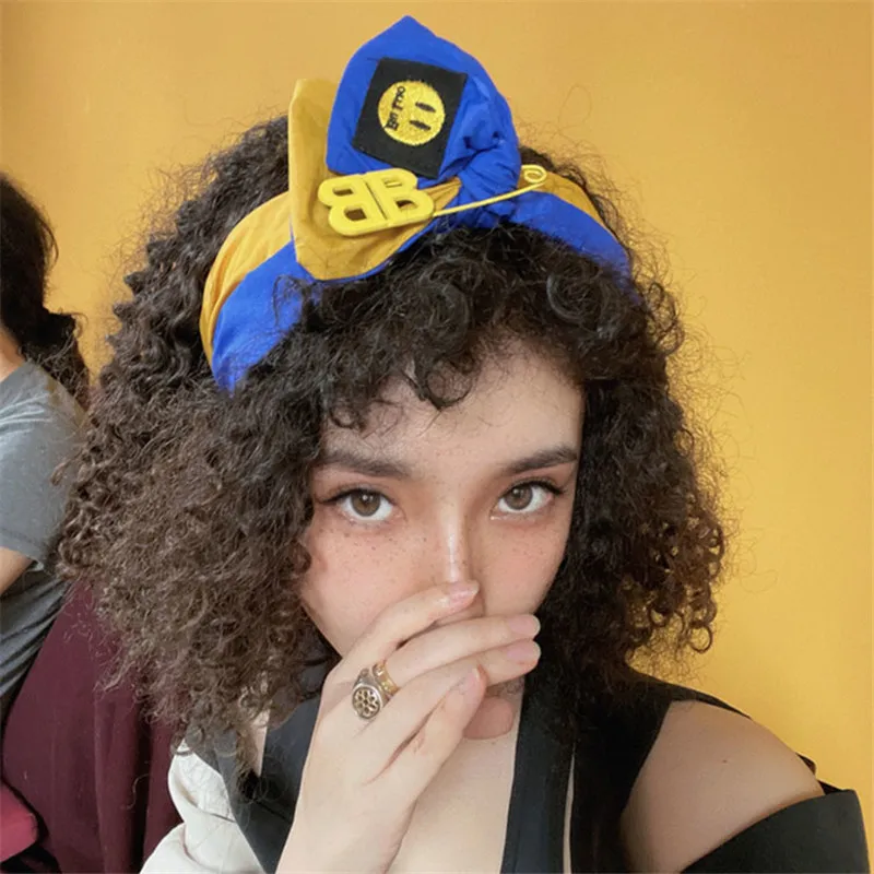 

Trendy Cool Girl Street Style Letter Big Pin Hair Band Two-Color Bow Hairpin Wide Headband Personality Exaggeration Hairbands
