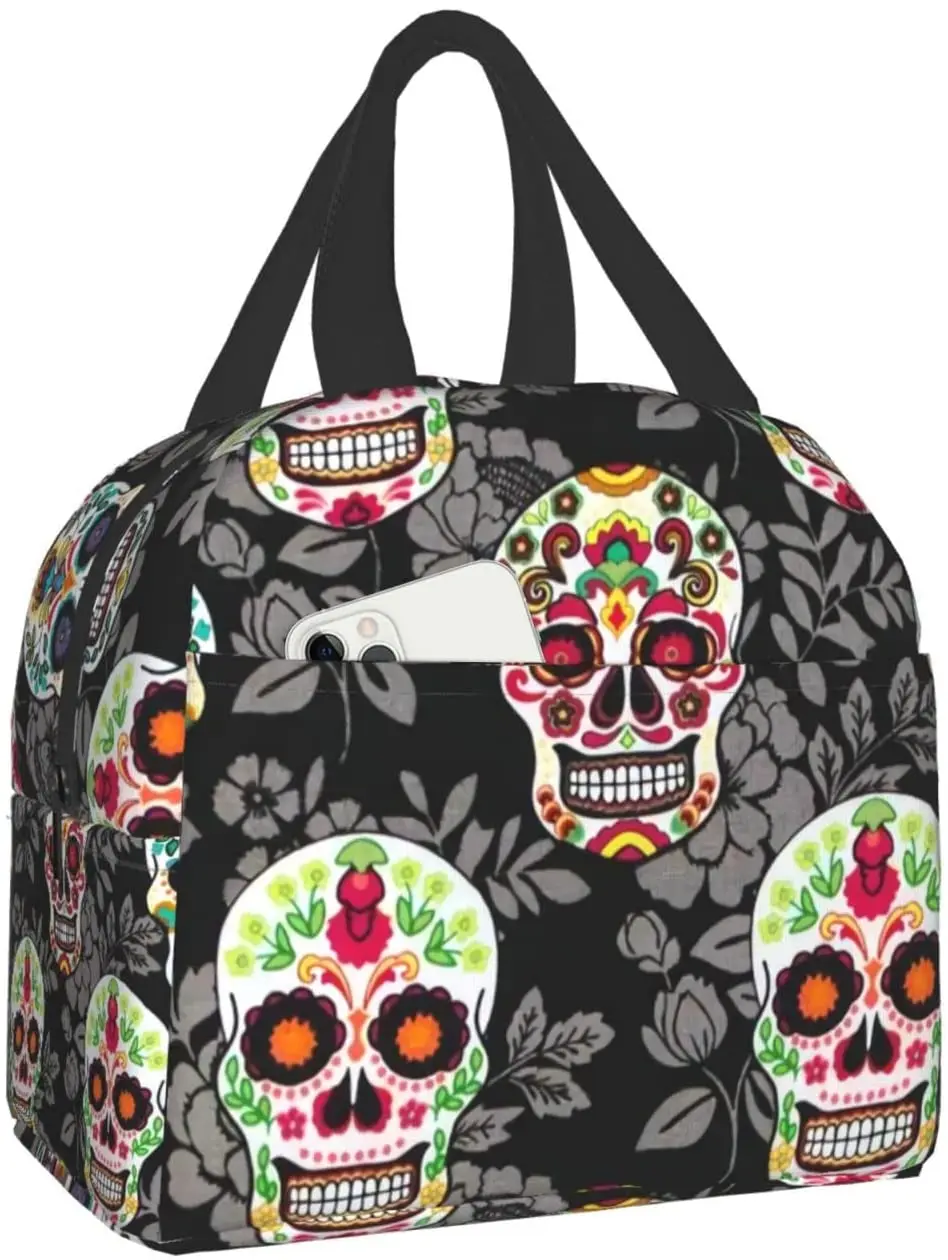 

Skull Flower Insulated Lunch Bag Cute Lunch Bags Reusable Waterproof Leakproof Kawaii Lunch Box Portable for Work School Picnic