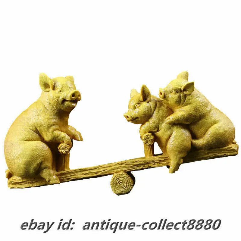 7 1 &quotКитайская коробка деревянная ручная резьба 12 знаков зодиака три свиньи