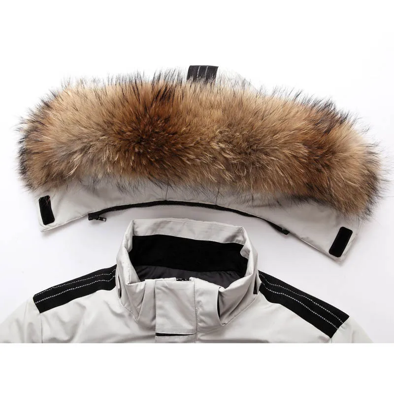 -30 Degree Winter Down Jacket Men 90% White Duck Down Parkas Coat Mid-length Large Fur Collar Male Thicken Coat Snow Overcoat