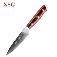 xsg 3 5 inches damascus fruit knife japanese 67 layers aus10 steel high quality natural rosewood handle mosaic brass rivet