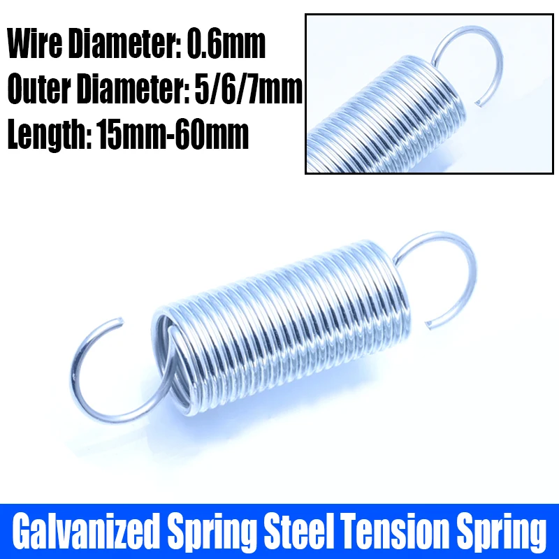 

5PC 0.6mm Wire Diameter Galvanized Spring Steel Extension Tension Spring Coil Spring S Hook Pullback Spring Outer Diameter 5-7mm
