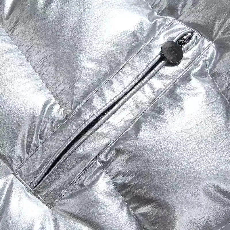 New Glossy Down Jacket Men 's Short Winter Hooded Women Thickened Warm-Keeping and Cold-Proof Long Sleeve Cardigan Jacket