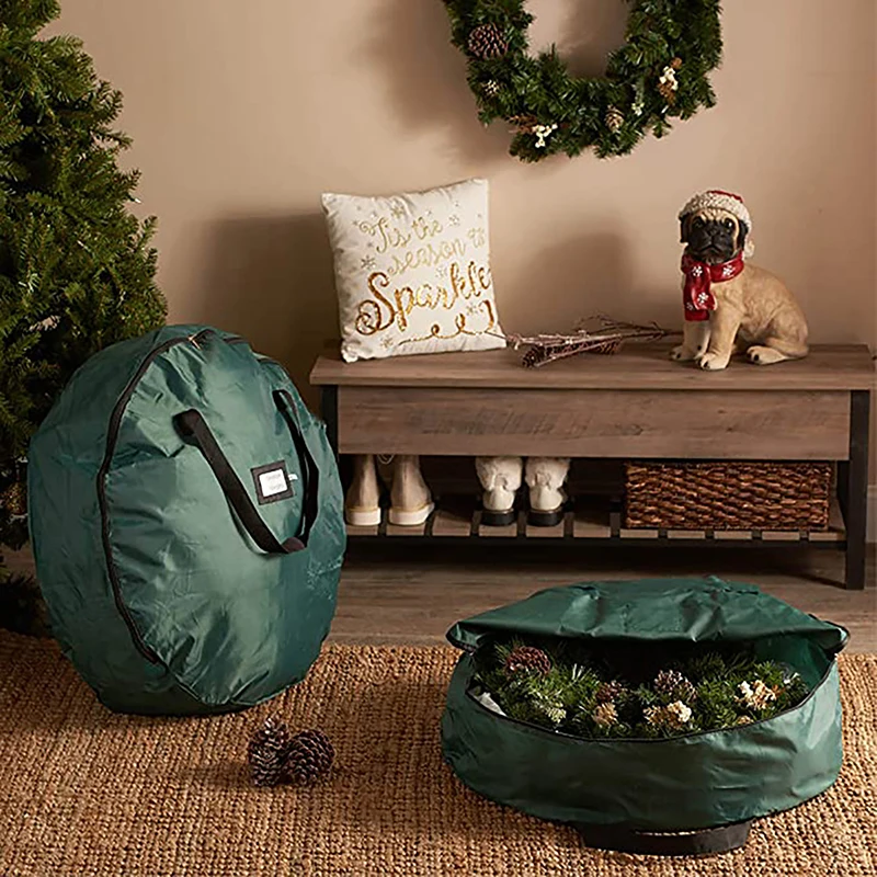 

Christmas Wreath Storage Bag Durable Tarp Material Zippered Reinforced Handle and Easy to Slip The Wreath in and Out Protect