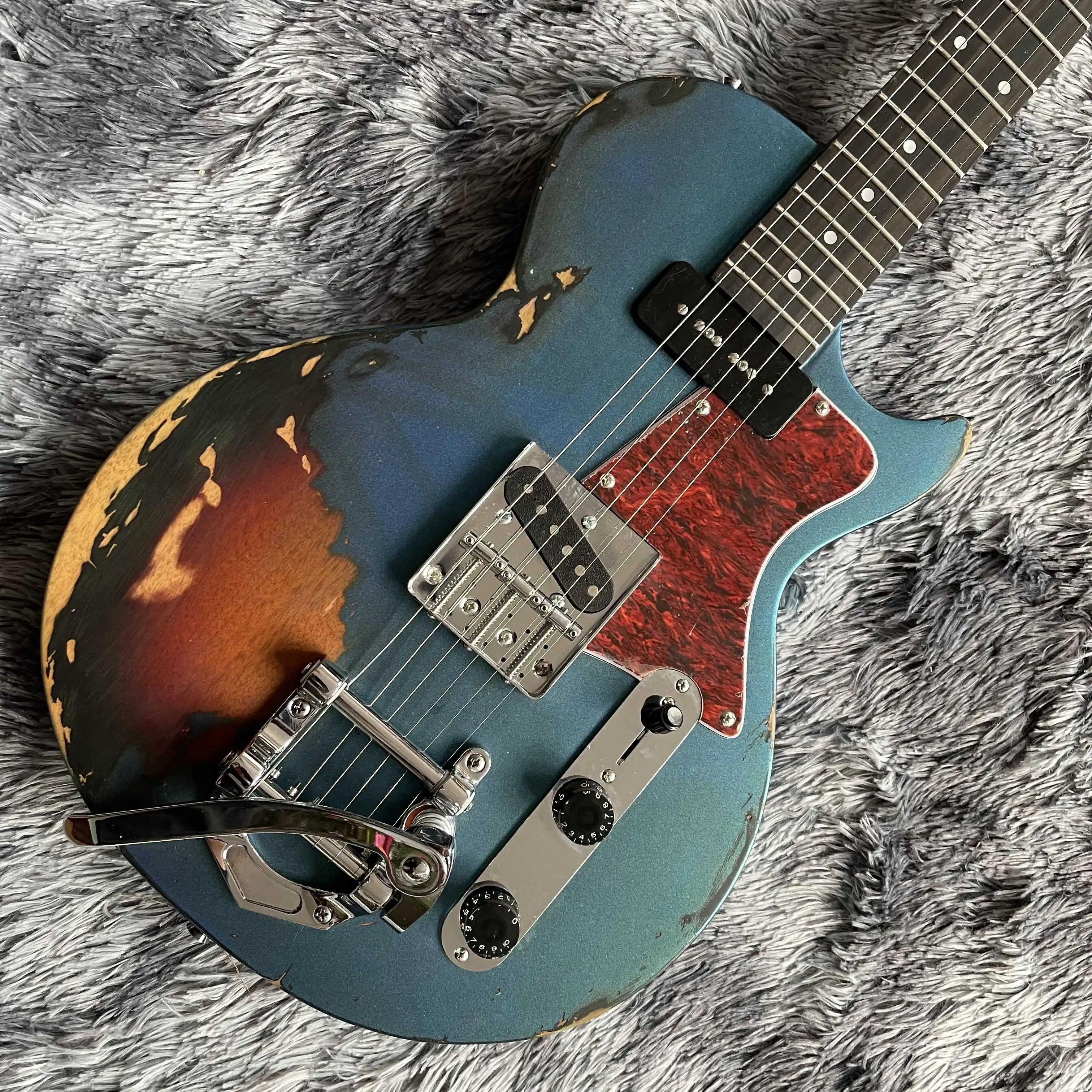 Бесплатная доставка, синяя, сделай старую, особенная форма, уникальная, электрическая гитара, 2022 новая популярная, высококачественная, на заказ