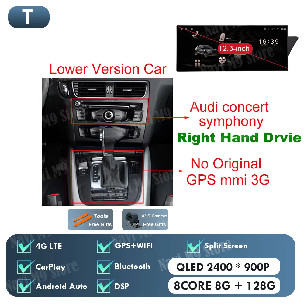 

Беспроводной CarPlay Android 14 для Audi A4 A5 S5 2009-2017 GPS Navi Автомобильный мультимедийный DSP Стерео Радиоплеер WIFI QLED Сенсорный экран