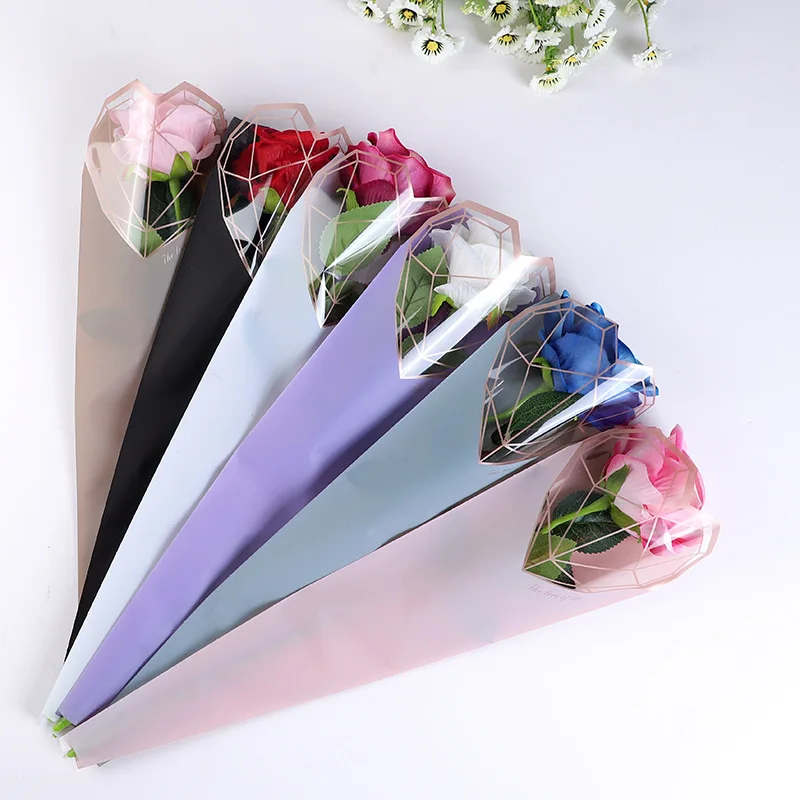 

20Pcs/lot Diamond Heart Wrapping Plastic Single Rose Flower Packaging Bag Party Decor Rose Boxes Cases for Valentine's Day New