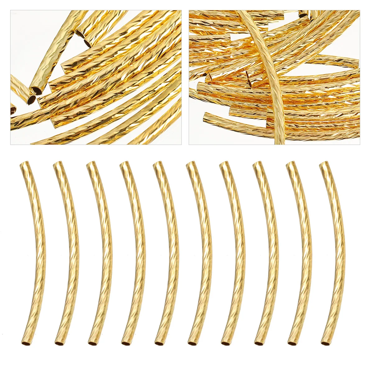 

200 Pcs Golden Noodle Beads Jewelry Necklaces Noodle Tube Bead Labret Jewelry Car Flower Bend Bent Pipe Noodle Tube Loose Beads