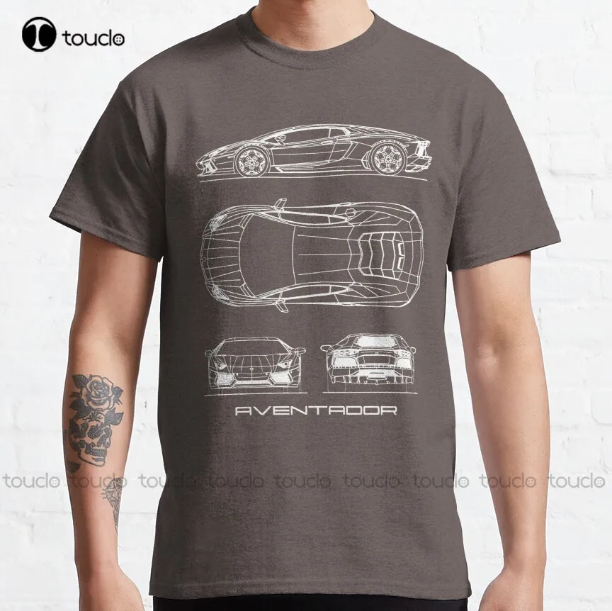 

The Aventador Blueprint Classic T-Shirt Fishing Shirts O-Neck Streetwear Oversized Men Tee Shirts Short Sleeve Funny Tee Shirts