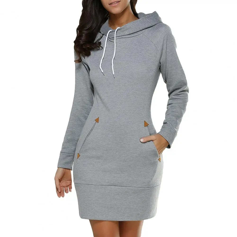 Купи Women Sweatshirt Dress Hooded Long Sleeve Casual Hoodies Dress Drawstring Pullover Tops Streetwear Dropshipping за 256 рублей в магазине AliExpress