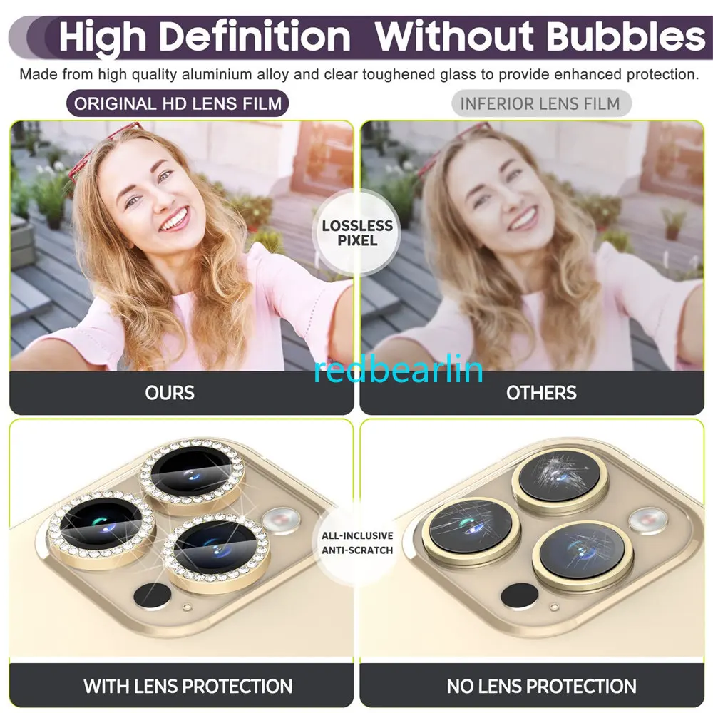 100pcs Bling Glitter Diamond Camera Mobile Phone Lens Protector Cover for IPhone 11 12 13 14 Pro max Ring Case 3D Lentes Sticker