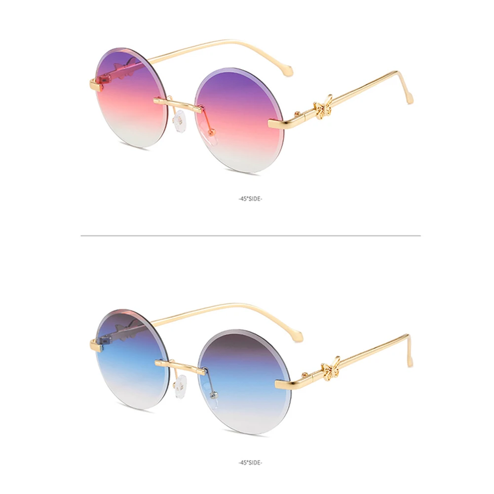 Модные Цветные солнцезащитные очки модные металлические без оправы в форме