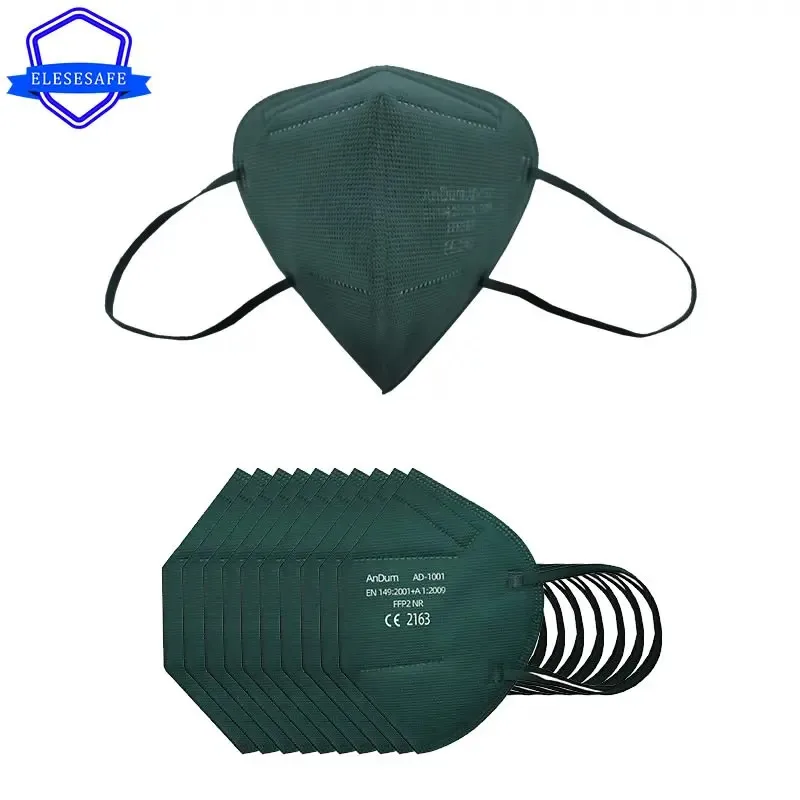 10 шт. 5-слойная пылезащитная маска с фильтром FFP2 складная зеленая одноразовая