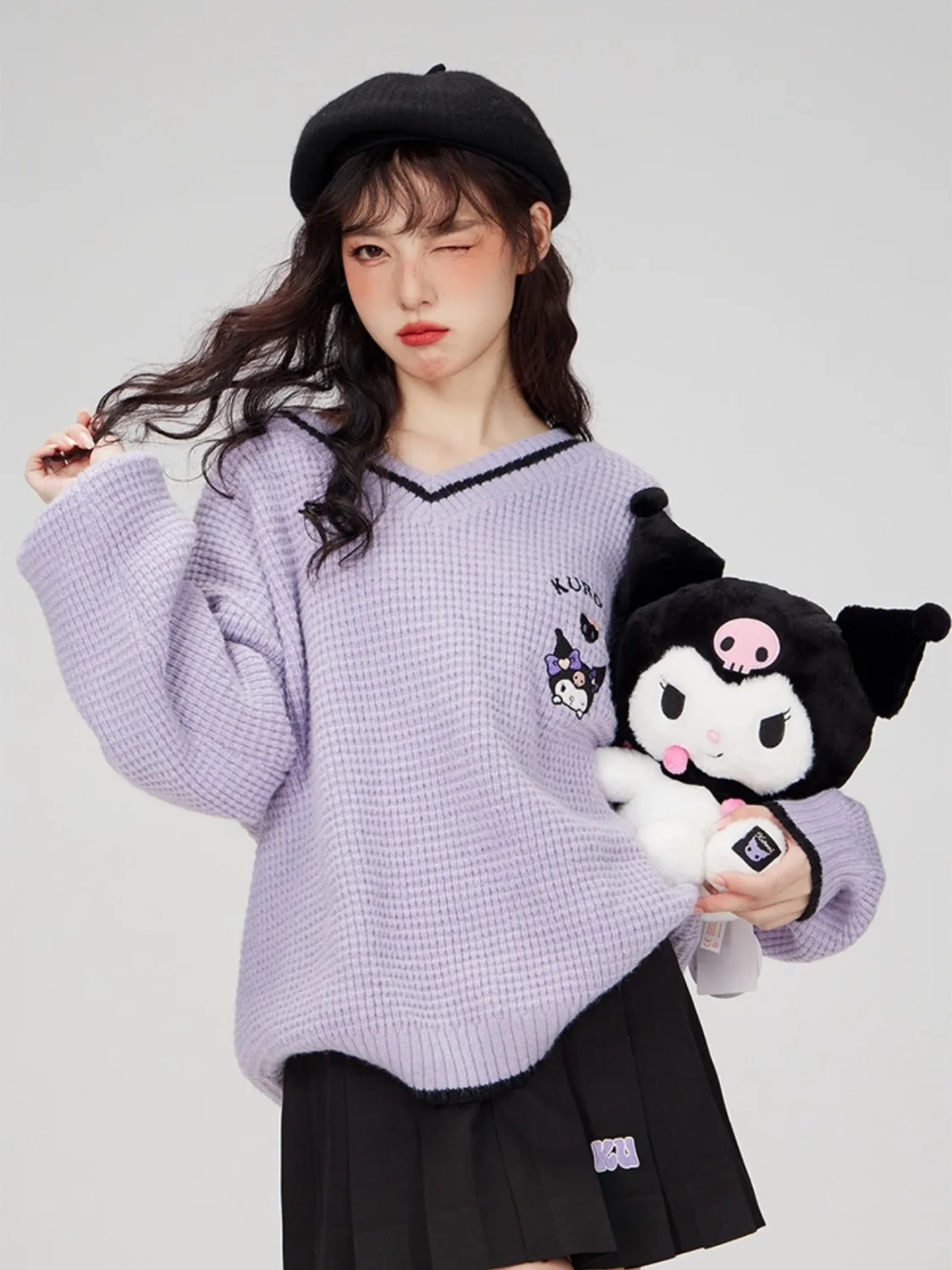 

Anime Kawaii Sanrio Kuromi My Melody Cinnamoroll Cute Cartoon Ladies Embroidered Knitwear Loose Preppy Top Fashion Sweet Sweater