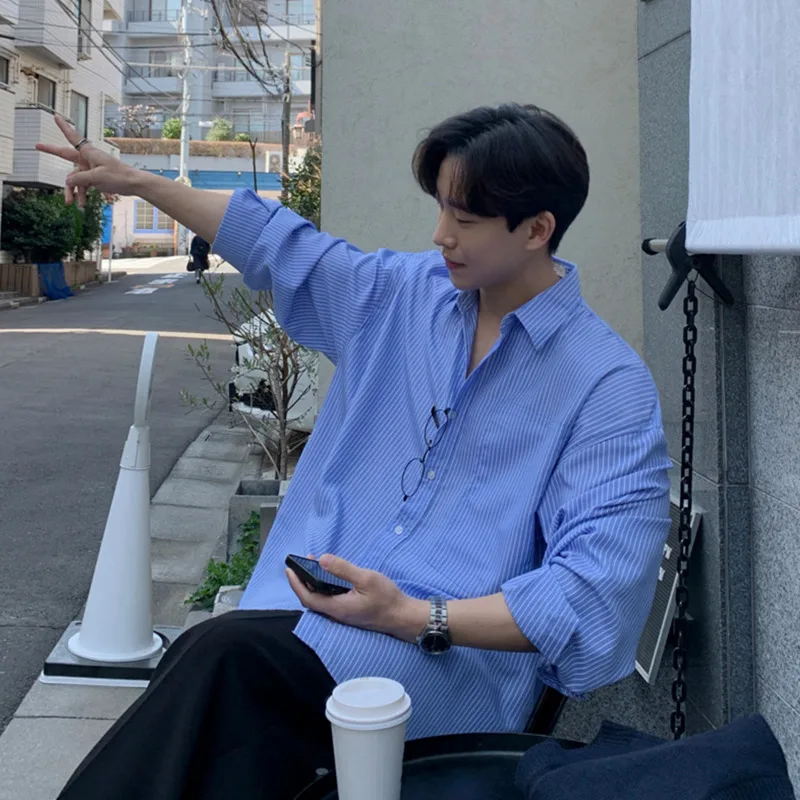 

SYUHGFA Fashion Striped Shirt Trend Men's Long Sleeve Top Autumn New Korean Style Loose Casual Clothe Business Male Cardigan