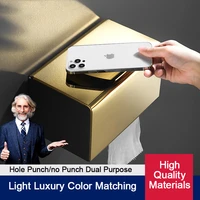 light luxury tissue box punch free roll paper box waterproof stainless steel household items phone holder suitable for bathroom