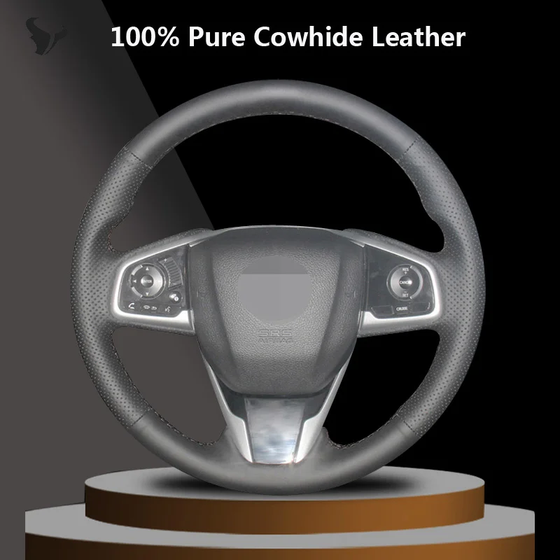 

Сшитая вручную черная оплетка рулевого колеса из натуральной кожи для Honda Civic 10 2016-2019 CRV Φ 2017-2019 четкость 16 17 19