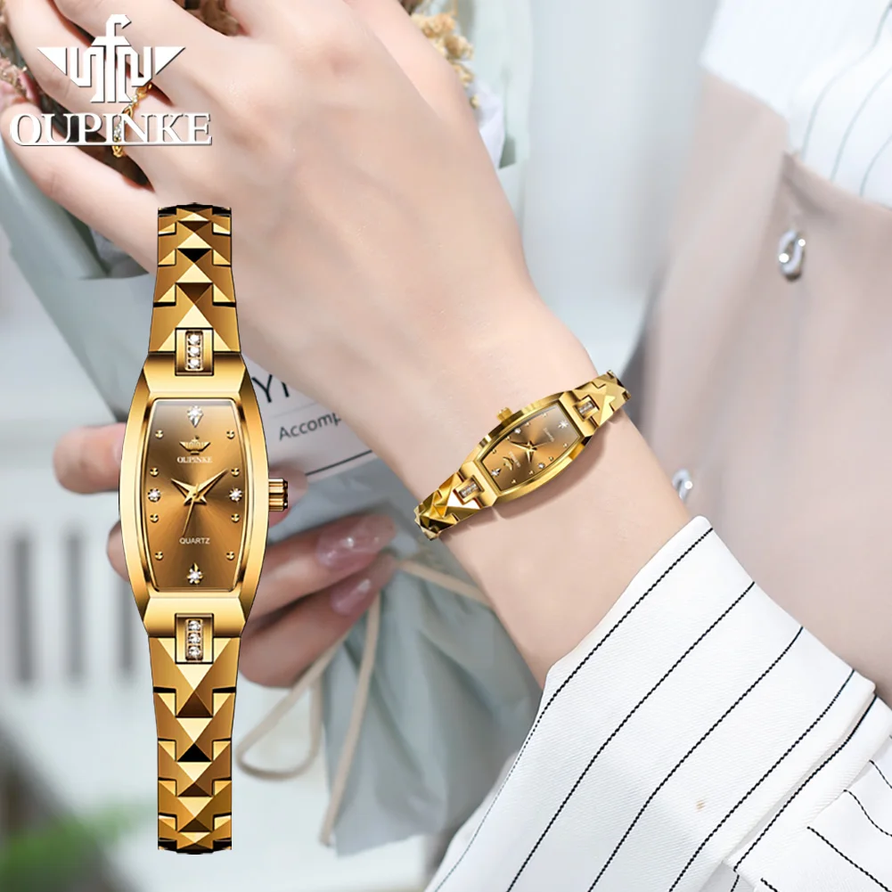 OUPINKE 3242 роскошные элегантные кварцевые часы для женщин ремешок из вольфрамовой