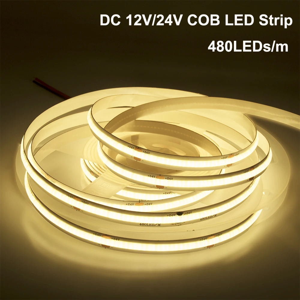 

High Bright COB Strip Lights Dimmable DC 12V 24V 480 LEDs/m 8mm Flexible FOB Tape Ribbon RA90 3000K 4000K 6000K Linear
