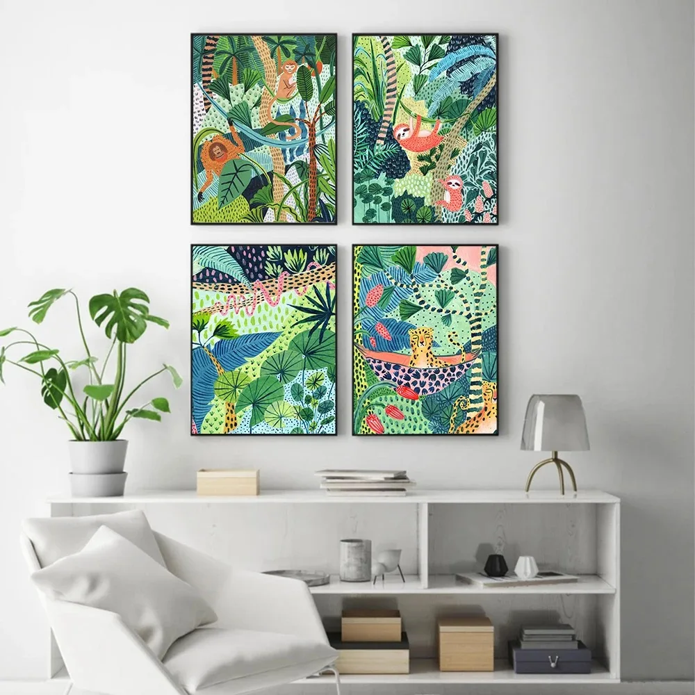 Картина на холсте с изображением леса и животных