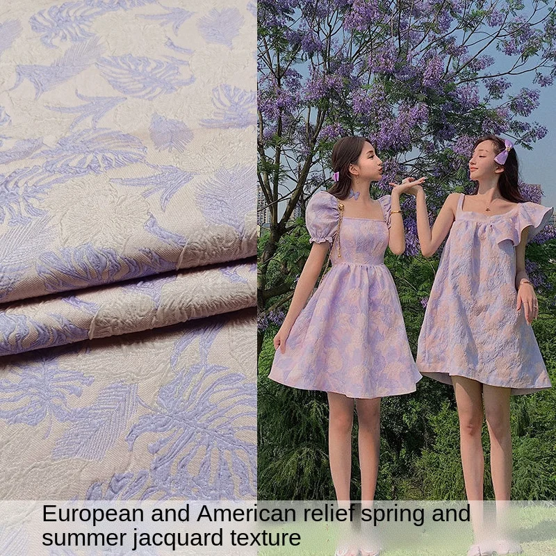 

Yarn-dyed Jacquard Brocade Fabric Court Embossed Leaf Pattern Dress Fashion Fabrics Diy Sewing Wholesale Cloth by the Meter