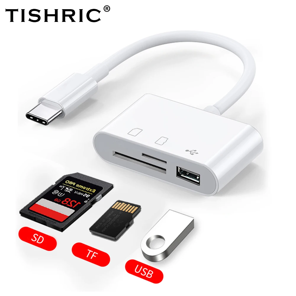 TISHRIC 3 в 1 TYPE-C кардридер TF SD USB OTG коннектор данных Ransfer флэш-накопитель подключи и работай с U-диском/TF /SD картой