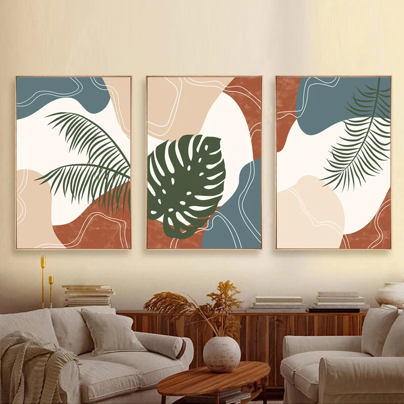 

Abstract Gallery Boho Geometry Leaf Plant Nordic Poster Wall Art Print Canvas Painting Decor Pictures for Living Room Decoration