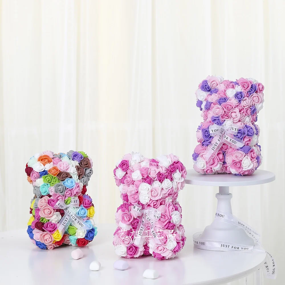 

Романтический разноцветный розовый медведь ручной работы, уникальный подарок на день рождения, подарок на день Святого Валентина, украшени...