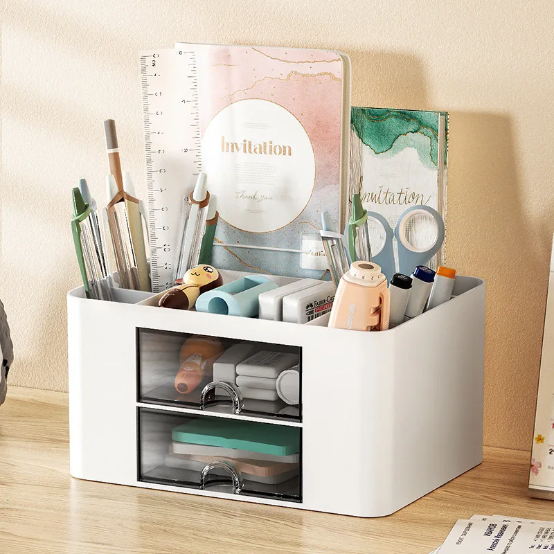 

1pcs Simple And Creative Transparent Drawer Storage Box Student Office Desktop Decoration Penholder Large Capacity