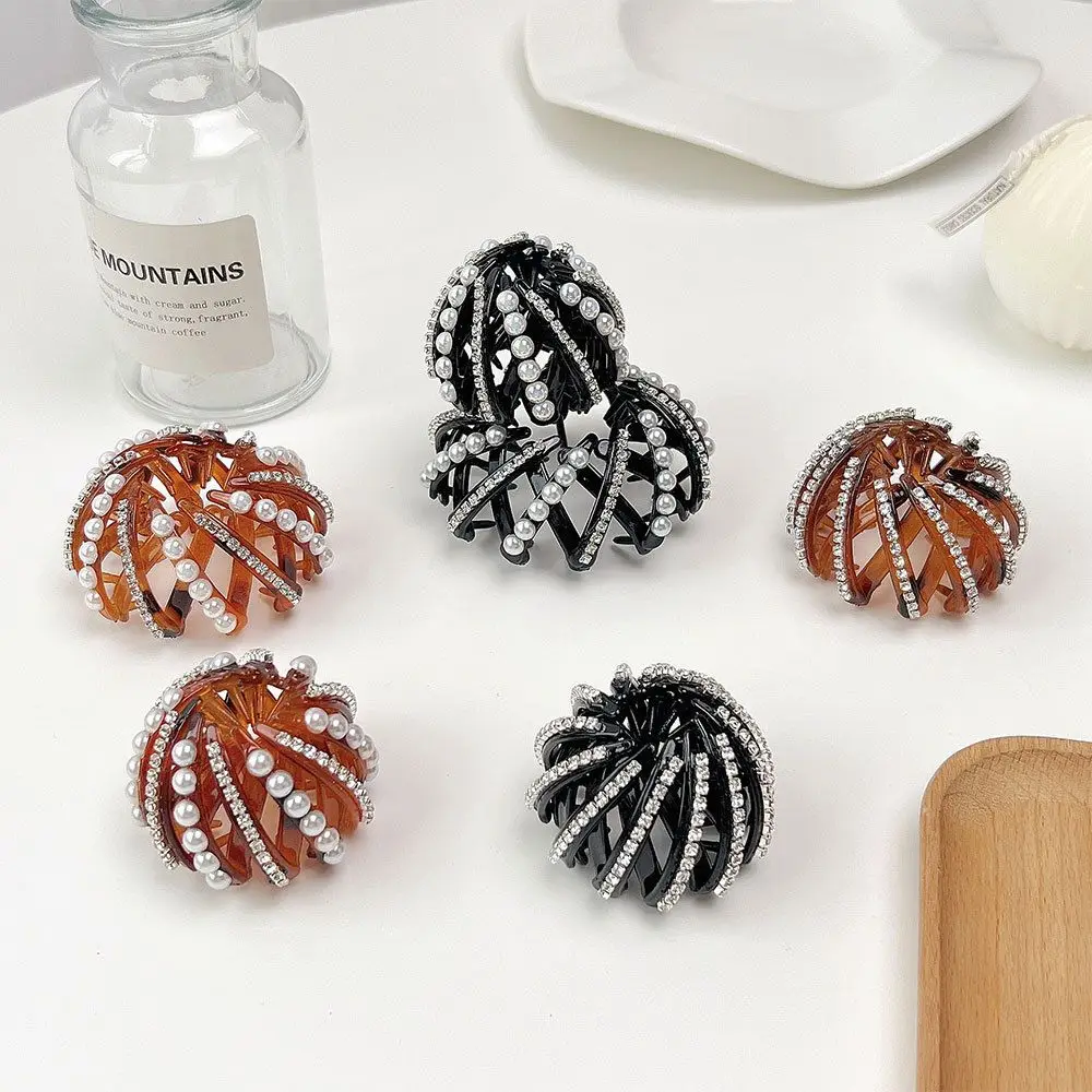 

Fixed Fashion Design Meatball Head Pearl Hair Ring Korean Style Hair Claw Women Ponytail Buckle Bird Nest Bun Maker
