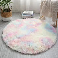 60CM Rainbow Polyester Round Fluffy Rugs AntiSkid Shaggy Room Carpet Floor Mat Bedroom Home Decoration Children Play Yoga