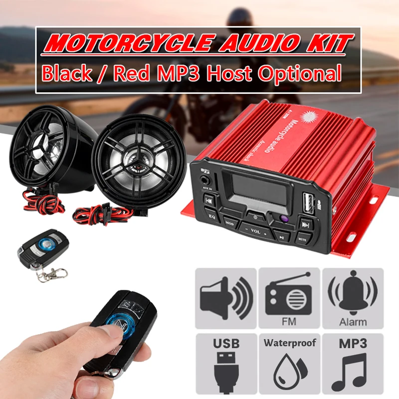 12V Motorcycle Bluetooth Audio Sound System Stereo Speakers FM Radio MP3 Music Player Scooter ATV Remote Control Alarm Speaker