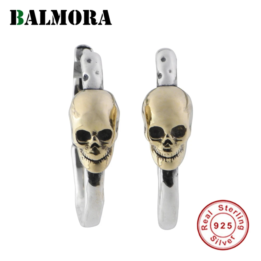 

BALMORA S925 Sterling Silver Gold Retro Skeleton Earring For Women Men Vingeta Cool Earrings Hoops Dangler Daily Jewelry Gift