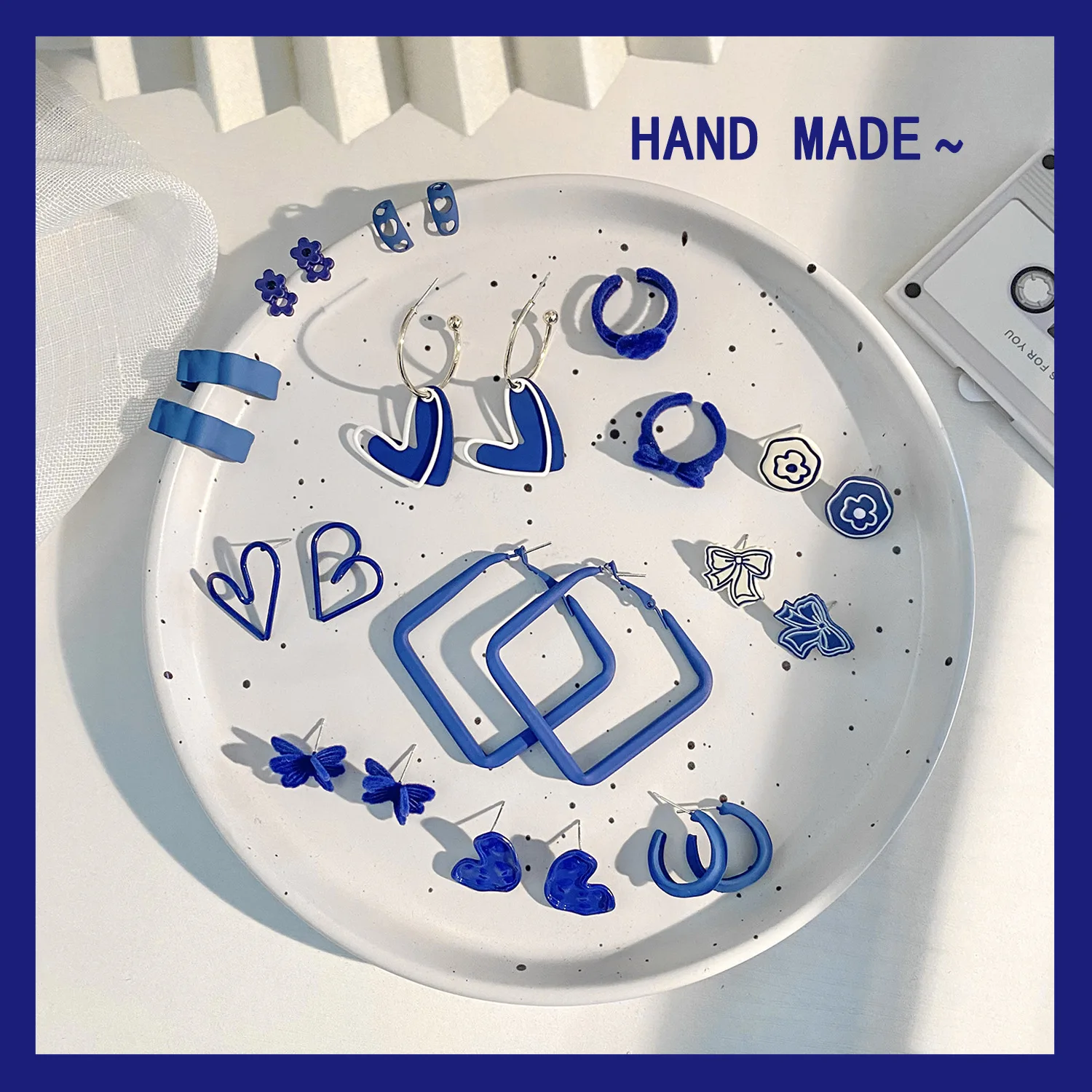 

Klein Blue Series Earrings for Women Simple Design Heart-shaped Flower Rectangle Butterfly Korean Jewelry Accessories 2022