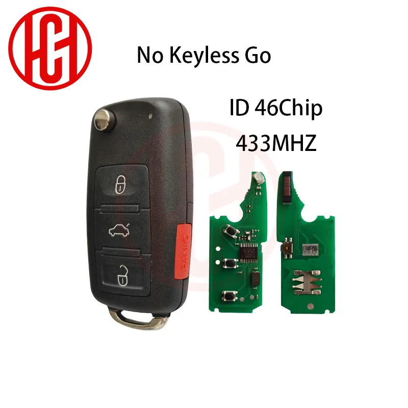 Дистанционный автомобильный ключ ID46 433 МГц, сменный полуумный автомобильный пульт дистанционного управления, 3 + 1 кнопка для VW Volkswagen Touareg 2002-2010 года