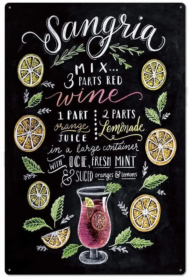 

Sangria Cocktail Recipe Novelty Parking Retro Metal Tin Sign Plaque Poster Wall Decor Art Shabby Chic Gift