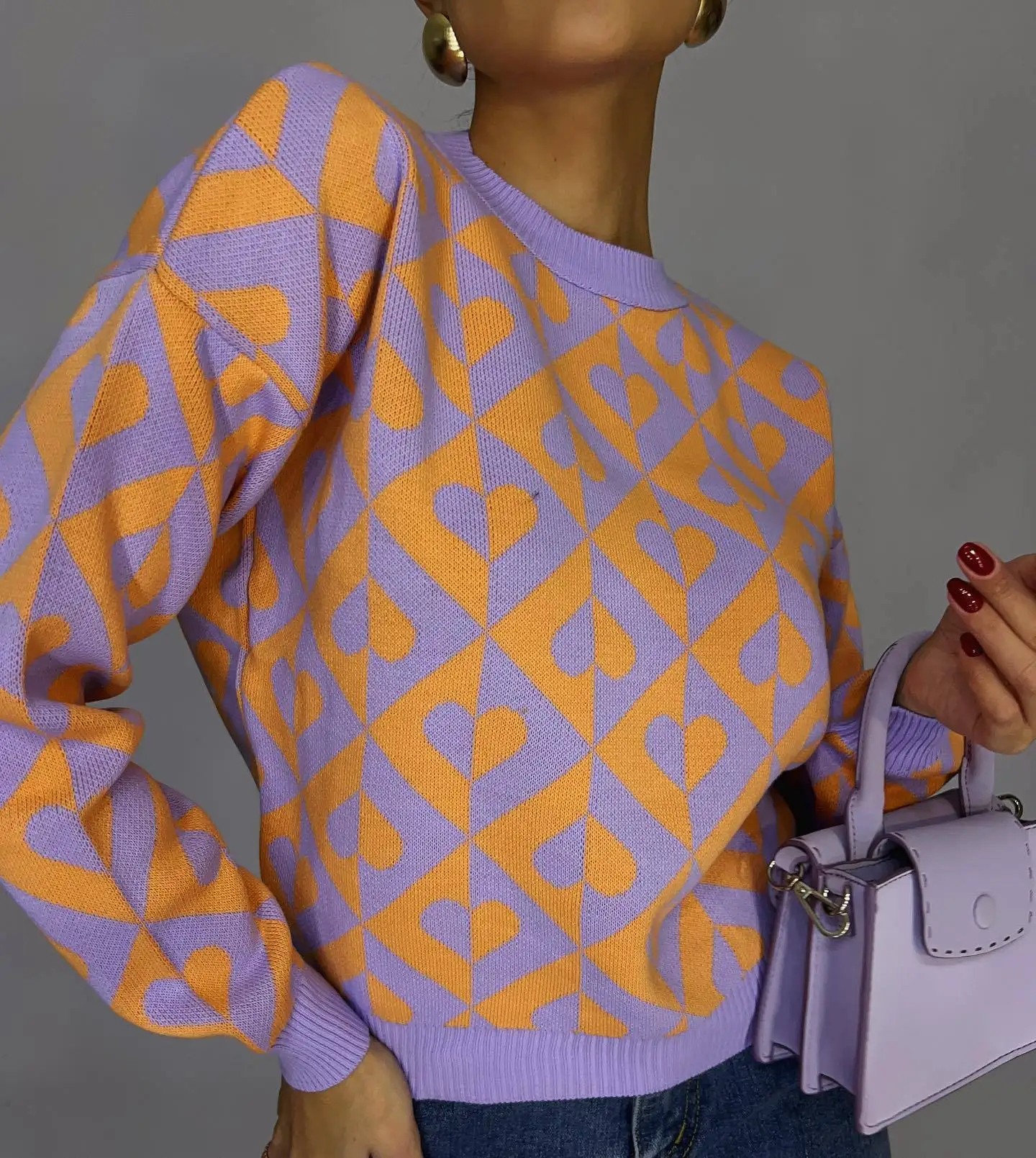 

Женский пуловер с круглым вырезом, вязаный свитер в европейском и американском стиле, топы с геометрическим узором на осень и зиму