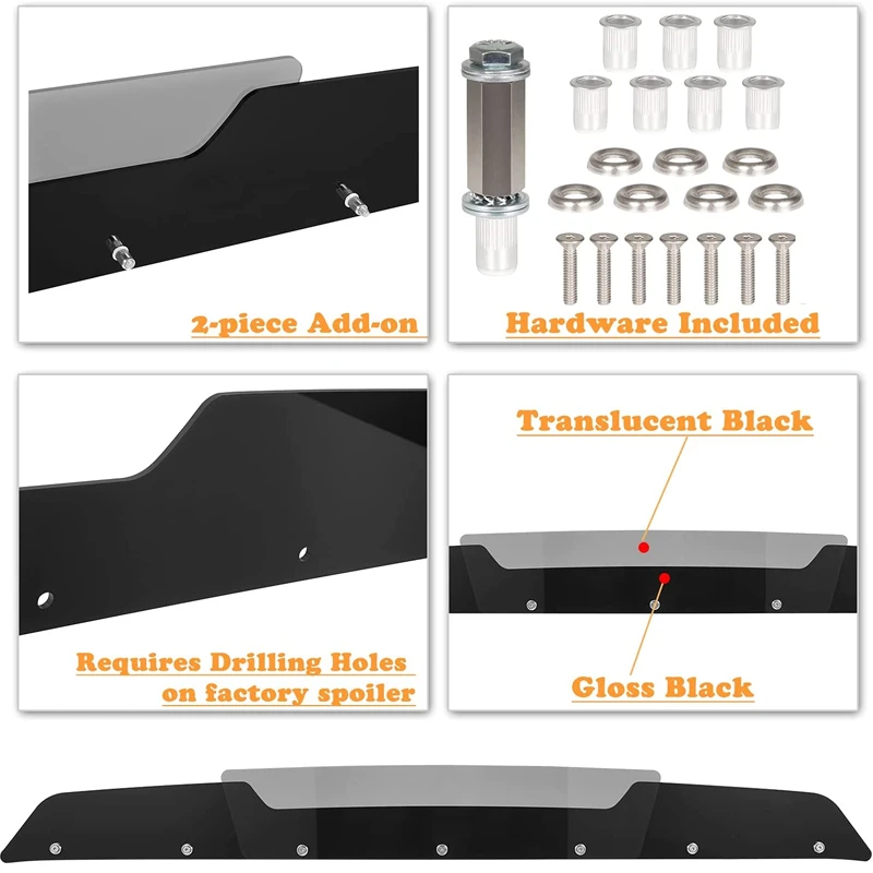 Rear Wickerbill Spoiler for Dodge Challenger 2008-2014 SRT RT Hellcat Scat Pack Model -2 Piece Wicker Bill Spoiler & RivNut Tool images - 6