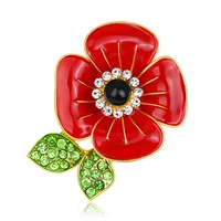 tulx rhinestone poppy flower brooches for women red enamel beauty flower brooch cardigan shirt shawl suit badge lapel pins