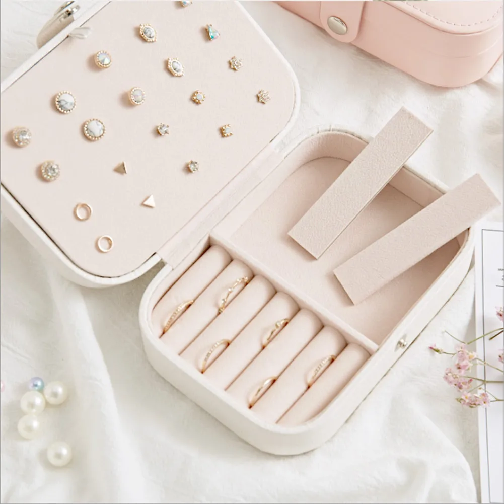 Portable Jewelry Box Jewelry Organizer Display Travel Jewelry Case Boxes Button Leather Storage Travel Box Girl Gift