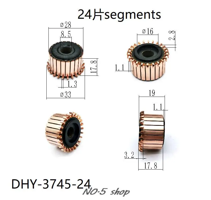 

5Pcs 28x8.5x17.8(19)x24P Copper Bars Electric Motor Commutator