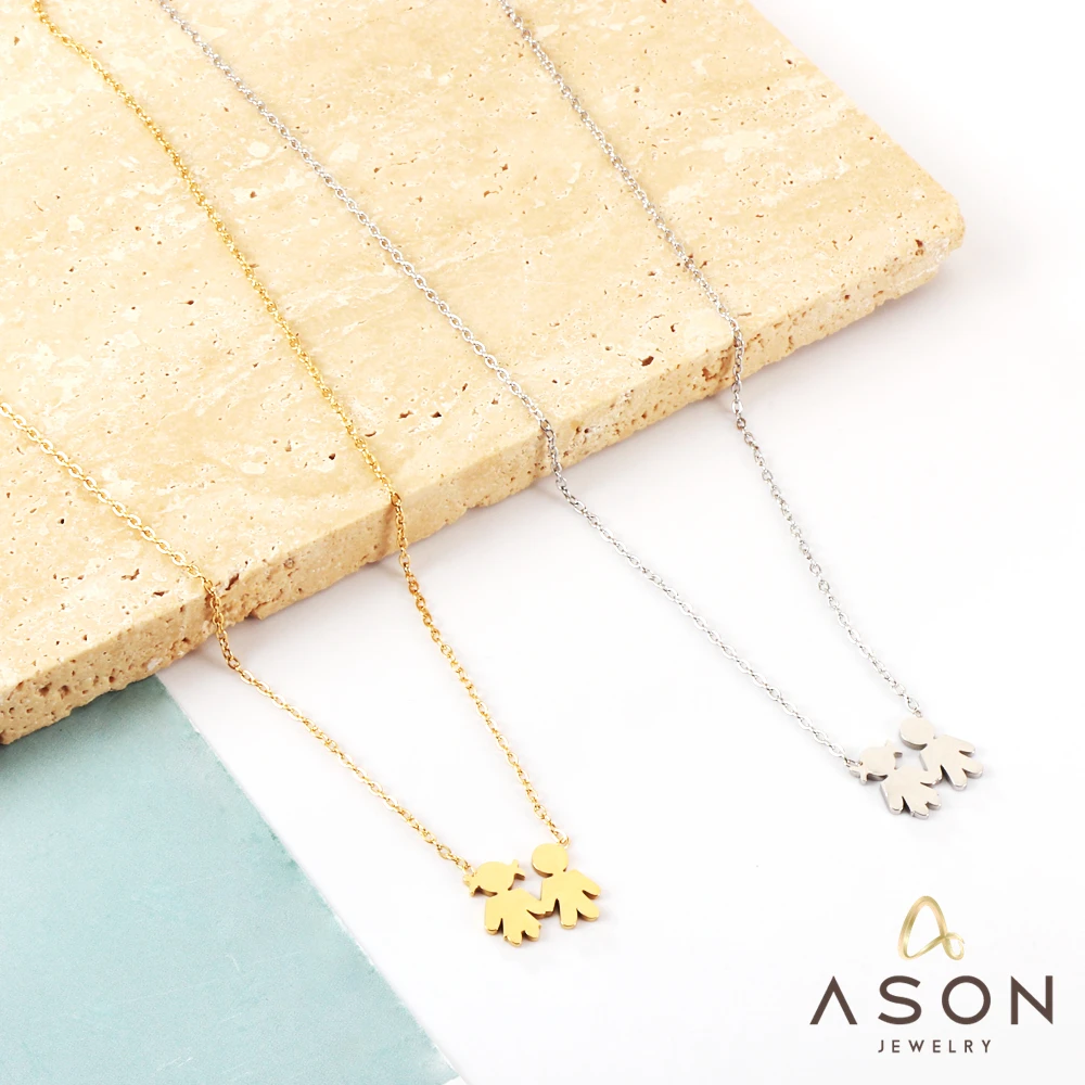 

ASONSTEEL Gold Color Stainless Steel Boy And Girl Sweet Link Chain Pendant Necklace For Women Accessories Vintage Jewelry Choker