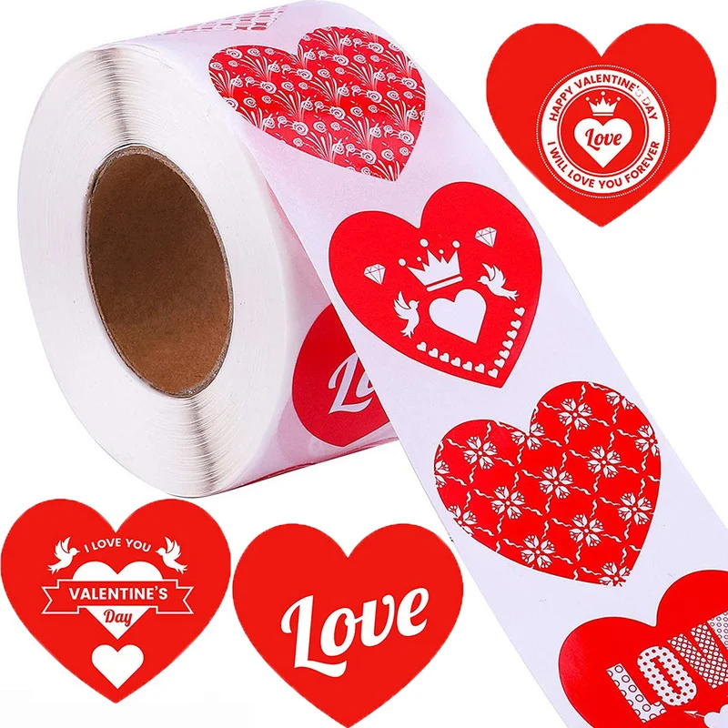 

500pcs/roll Red Love Scrapbooking Adhesive Stickers Variety Heart Stickers for Valentine's Day Wedding Decor Stationery Sticker