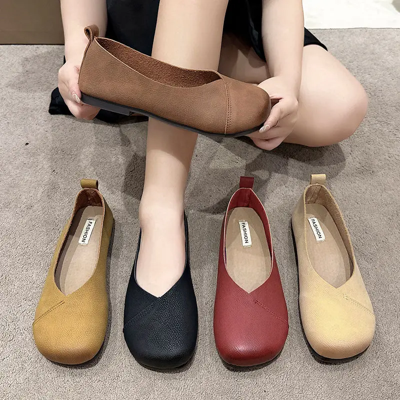 

Женские кроссовки на плоской подошве, универсальные мягкие кроссовки в стиле ретро, с квадратным носком и закрытым носком, осень 2023