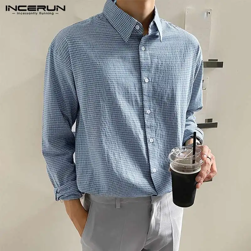 

Рубашка INCERUN мужская повседневная, с отложным воротником и длинным рукавом, на пуговицах