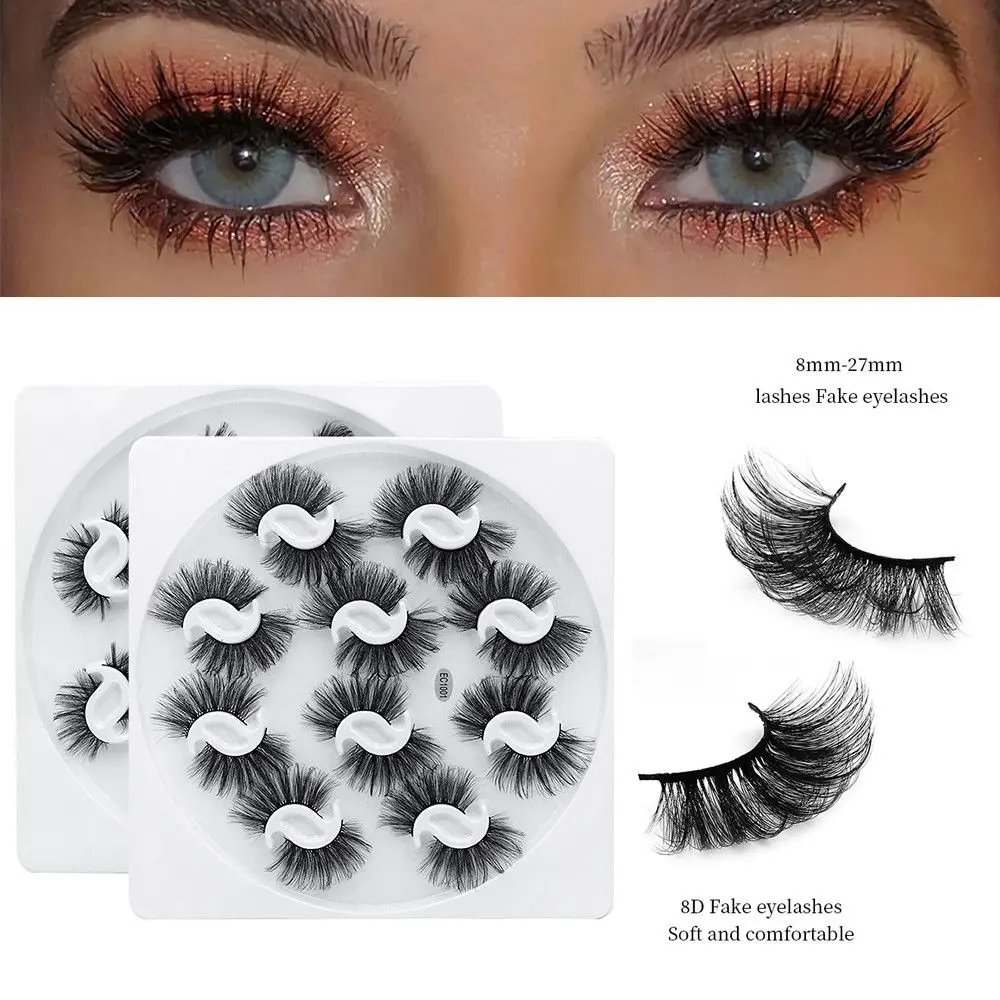 

10 Pairs Multilayer 8mm-27mm Fluffy Russian Strip False Lashes Eyelashes Extensions Fake Eyelashes 8D Faux Mink