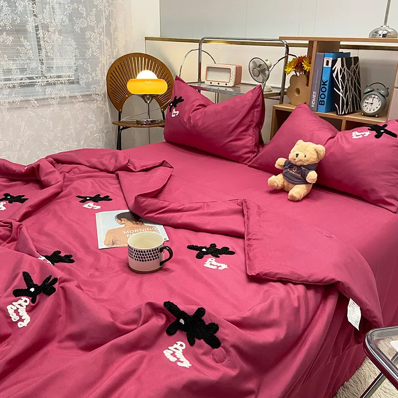 

Korean Style Summer Quilt Set Washable Thin Blanket Single Double Comforter Bed Sheet Pillowcases Bedding Set 4pcs Home Textile