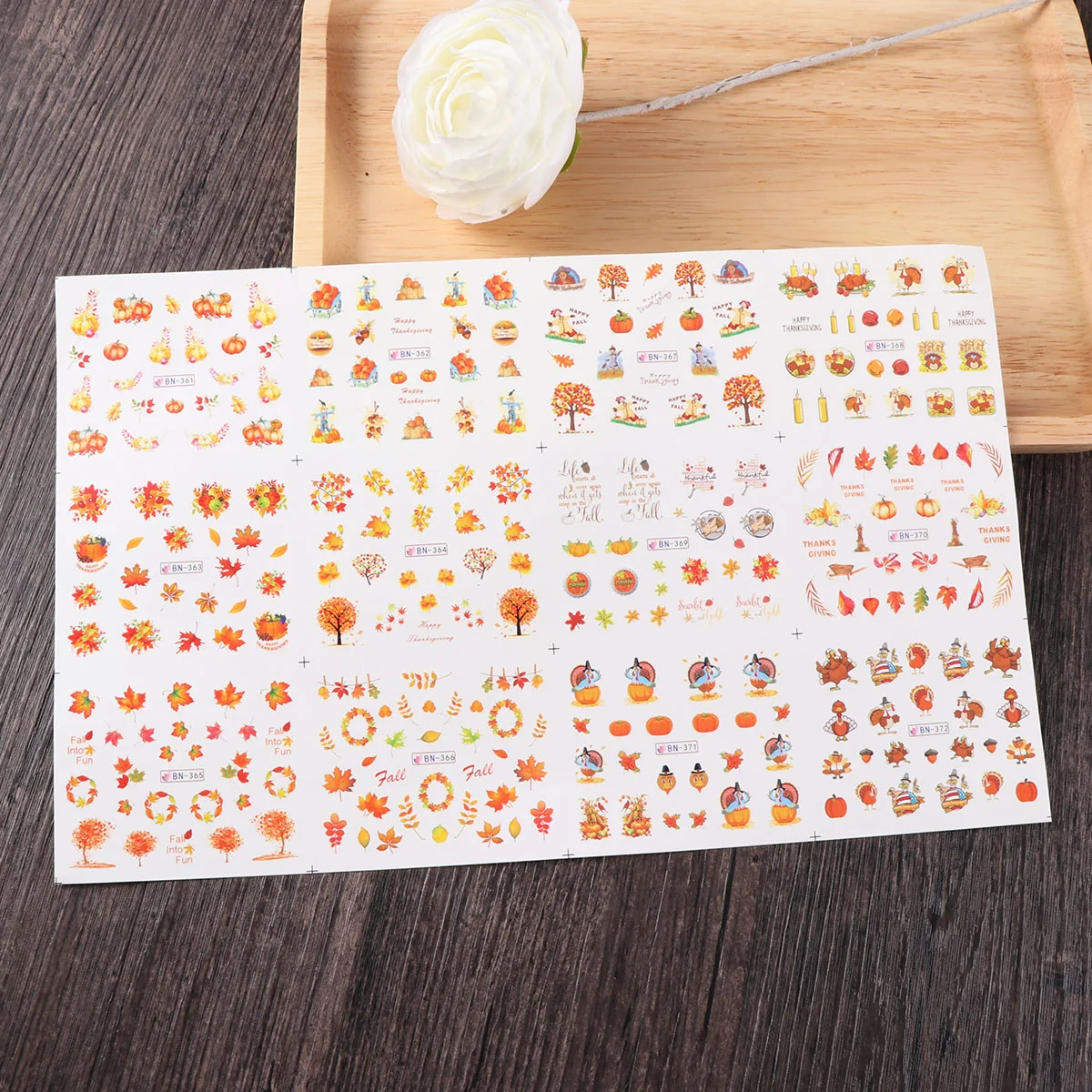 

Nail Stickers Autumndecals Sticker Harvest Fall 3D Girlthanksgiving Decorations Pumpkin Leaves Leaf Maple Fingernail