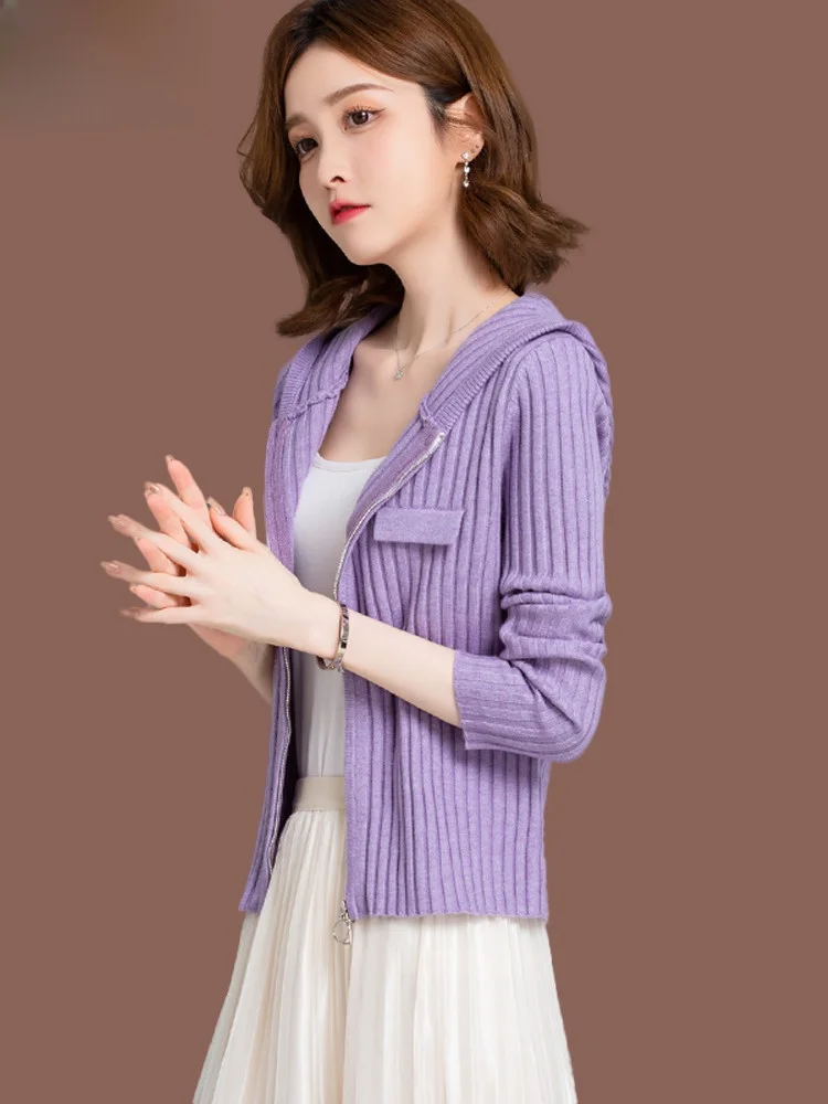 Флисовый вязаный кардиган с капюшоном женская осенне-зимняя новинка юбками