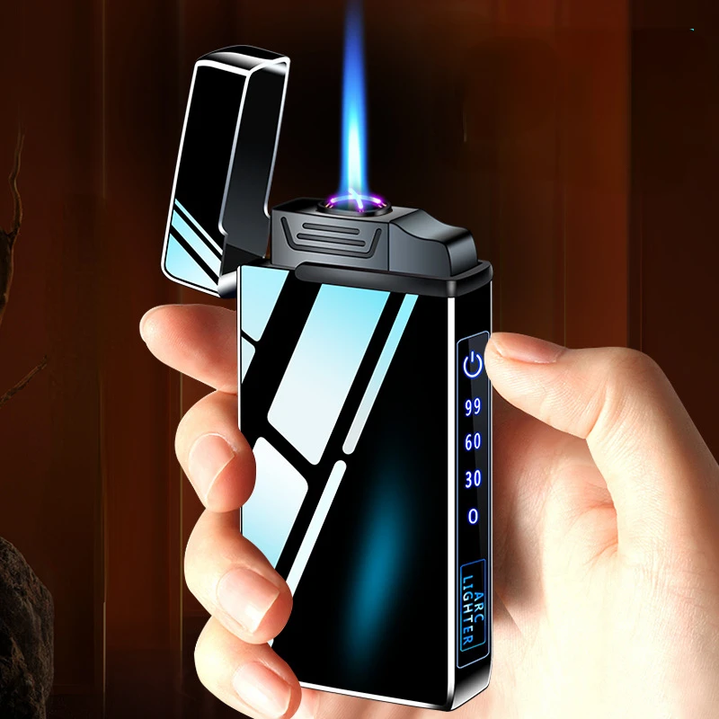 

2017 Double Arc Gas Electric Dual Use Cigar Lighter Digital Display Touch Lighter LED Engraving for Boyfriend Lighters Smoking